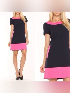 NWOT NEW Pink Tartan Katerina Wool Mini Dress Navy Pink 60s Mod Shift Size 2